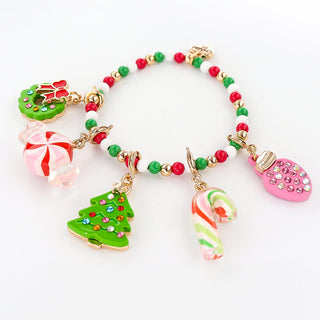 Charm It! Gold Christmas Wreath Charm Colorful beaded bracelet with Christmas-themed charms on a white background