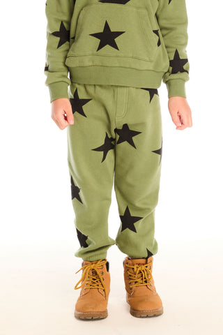 Chaser Allover Stars Green Pants
Green outfit with star patterns worn by a person on a white background