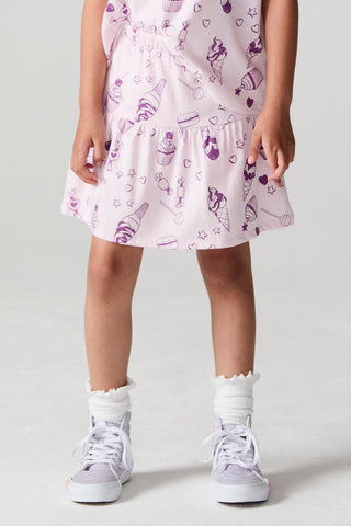 Chaser allover sweets print skort featuring a casual design with a fitted waistband and colorful pattern.