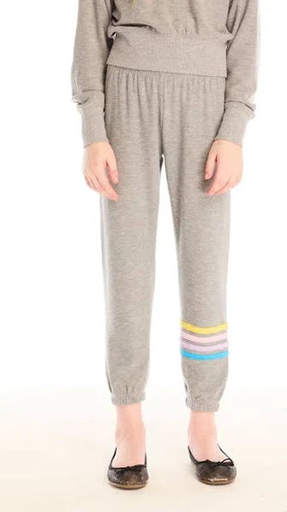 Chaser Contrast Strappings Pants
Person wearing gray jogger pants with colorful stripes on a white background