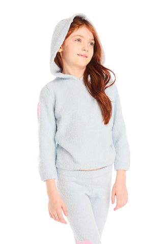 Chaser Cropped Shirred Snowflake Hoodie
Child wearing a light gray hoodie and pants on a white background