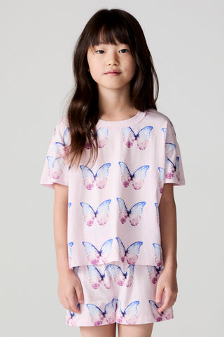 Chaser Flutter Butterfly Tee shirt featuring a butterfly design on soft fabric, casual style, in a checkered pattern.