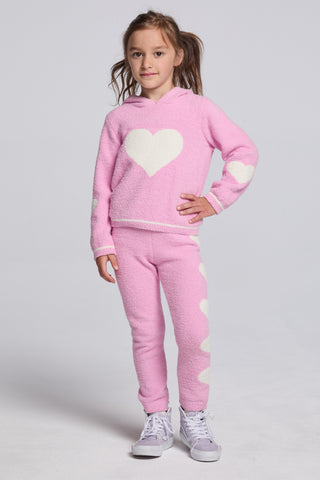 Chaser Holiday Hug girls joggers in playful holiday print, featuring a comfortable elastic waistband and relaxed fit