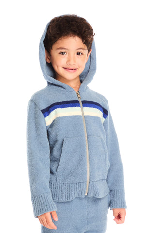 Chaser Paxton Tahoe Blue Zip Up Hoodie
Child wearing a blue hoodie with a colorful stripe on a white background