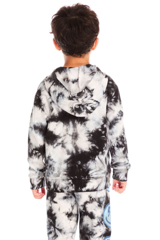 Chaser Smiley Bolt Hoodie
Child wearing a black and white tie-dye hoodie and pants on a white background