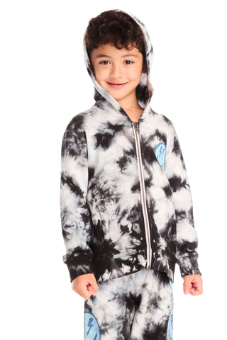 Chaser Smiley Bolt Hoodie
Child wearing a tie-dye hoodie with a white background