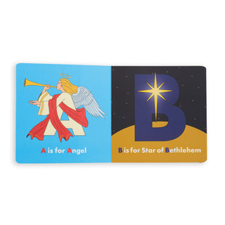 Christmas Little Legends Alphabet Board Book
Educational book with illustrations of an angel and the Star of Bethlehem, on a white background.