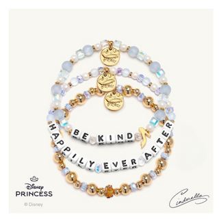 Little Words Project Bracelet - Disney Princess: Cinderella
Set of bracelets with 'Happily Ever After' and 'Be Kind' charms on a white background, featuring Disney Princess branding.