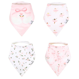 Copper Pearl Katerina bandana bib set featuring stylish, soft fabric with multiple color patterns for babies.