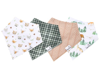 Copper Pearl Wilder Bandana Bib Set
Set of four baby bibs with various patterns on a white background