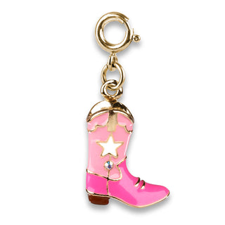 Charm It! Gold Cowboy Boot Charm
Pink cowboy boot charm with gold accents on a white background