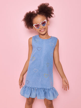 Crystal Rainbow Heart Denim Dress, 4