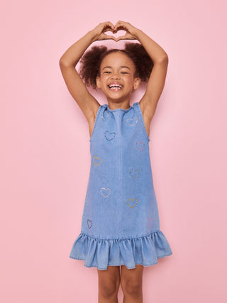 Crystal Rainbow Heart Denim Dress, 4