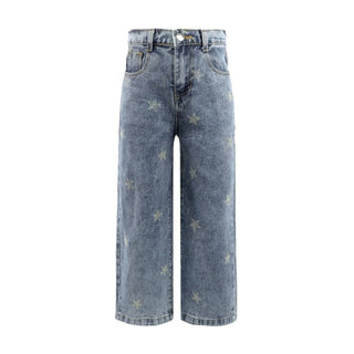 Lola and The Boys Crystal Stars Jeans Blue jeans with star patterns on a white background