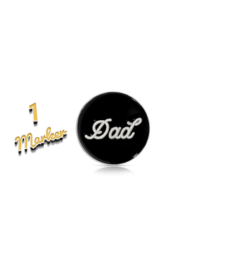Black Dad Brand golf ball marker with the Dad logo, designed for easy marking on the golf course.