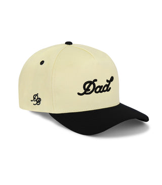 Dad Brand Dad Snapback | Cream & Black
Beige and black cap with 'Dad' embroidery on a white background