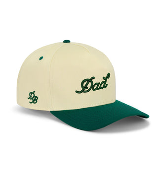 Dad Brand Dad Snapback | Cream & Green
Beige and green cap with 'Dad' and logo on a white background