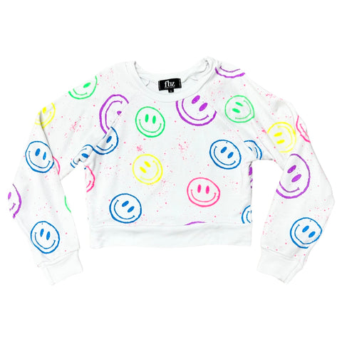 FBZ Multi Rainbow Smiley Splatter White Sweatshirt
