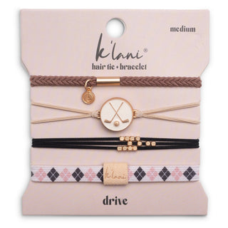 K'lani "Drive" Black & Cream Hair Tie Bracelets with Removable Ball Marker
Set of hair ties and bracelets on a 'klimi' branded card with various designs and colors.