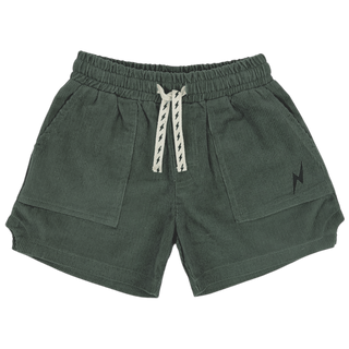Tiny Whales Dad Shorts - Pine
Green shorts with a drawstring on a white background