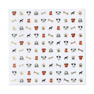 Jollity & Co Bow Wow Nail Stickers
Sheet of dog-themed stickers with various dog illustrations and bones on a white background