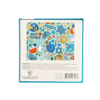 Product packaging with colorful Hanukkah-themed design on a white background