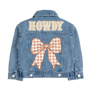 Sweet Wink Howdy Gingham Bow Patch Denim Jacket
Denim jacket with a plaid bow and 'HOWDY' text on a white background
