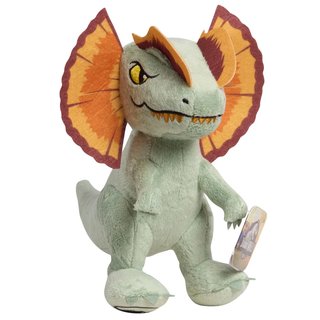 DilophosaurusJurassic World Dominion 7" Plush
 Plush toy dinosaur with orange and red wings on a white background