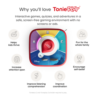 Disney Quiz Kingdom Tonieplay Controller + Game Set
ToniePlay product with features listed on a white background