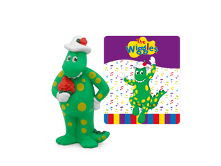 Tonies Character - The Wiggles: Dorothy The Dinosaur
Green dinosaur figurine with a red bow tie and white hat, standing next to a 'The Wiggles' branded card on a white background.
