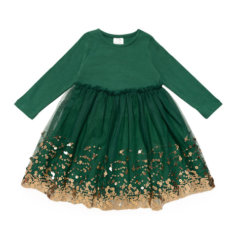 Sweet Wink Emerald Sequin L/S Tutu Dress, Sweet Wink, All Things Holiday, cf-size-2t, cf-size-3t, cf-size-4t, cf-size-7-8y, cf-type-tutu, cf-vendor-sweet-wink, Christmas, Christmas Tutu Dress