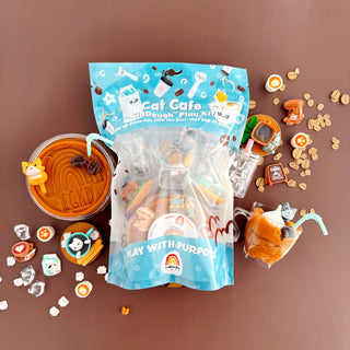 EGKD Cat Cafe KidDough Play Kit
Cat Cafe play kit with toys and packaging on a brown background
