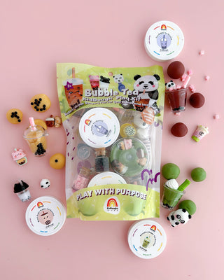 EGKD Earth Grown KidDoughs Bubble Tea KidDough Play Kit Bubble tea playset with packaging on a pink background