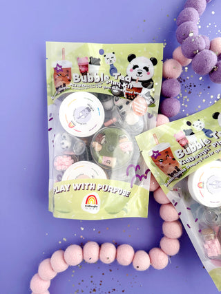 EGKD Earth Grown KidDoughs Bubble Tea KidDough Play Kit  
Bubble tea play set packaging with bubblegum on a purple background