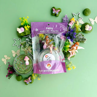 EGKD Earth Grown KidDoughs Fairy KidDough Play Kit Fairy-themed kiddough play kit with figurines and decorations on a green background