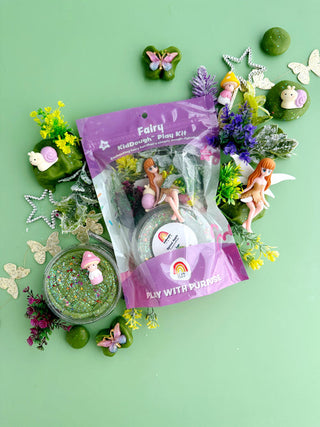 EGKD Earth Grown KidDoughs Fairy KidDough Play Kit  Fairy play kit with figurines and accessories on a green background