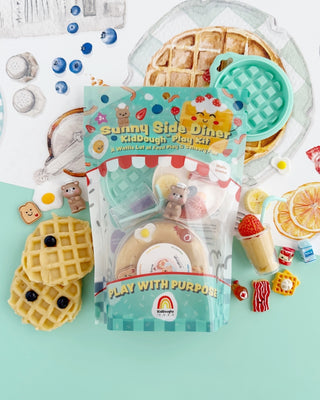 Earth Grown KidDough EGKD Sunny Side Diner KidDough Play Kit
Sunny Side Diner kid dough play kit with waffle-themed packaging on a light blue background.
