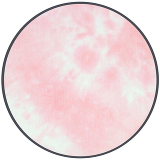 Lou Lou and Company Top and Bottoms - Emily
Round pink and white tie-dye rug with a black border on a white background