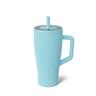 Brumate Era 30oz - Glacier
Light blue mug with handle and straw lid on a white background