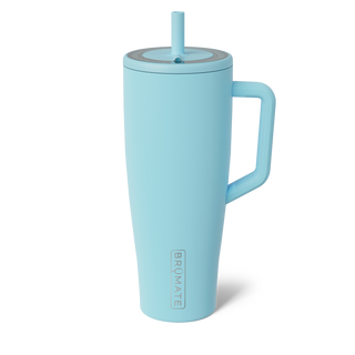 Brumate Era 40oz - Glacier
Light blue insulated mug with handle and straw lid on a white background