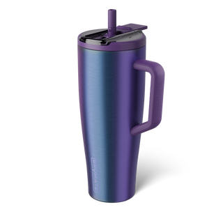 Brumate Era Flip 40oz - Dark Aura
Purple insulated tumbler with handle and straw lid on a white background
