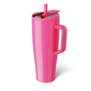 Brumate Era Flip 40oz cup in vibrant neon pink with a sleek design and flip lid, perfect for beverages on the go.