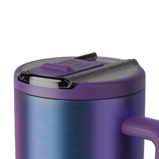 Close-up of the Brumate Era Flip 30oz cup with Dark Aura lid showing the flip-top lid and sleek design.