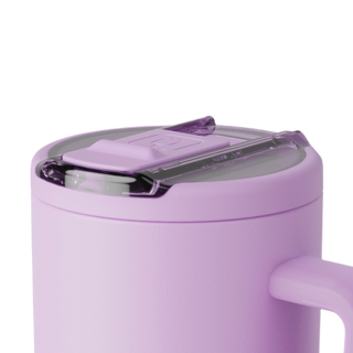 Close-up of the lavender Brumate Era Flip 30oz cup lid, showing the flip-top design and durable construction.