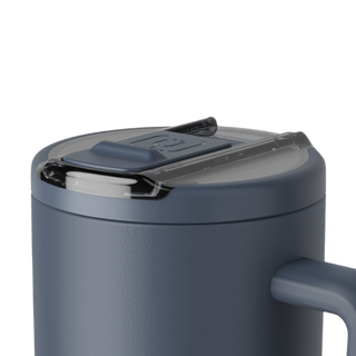 Close-up of the Brumate Era Flip 30oz cup in Nightfall Blue with the flip lid open, showing the sleek design and vibrant color.