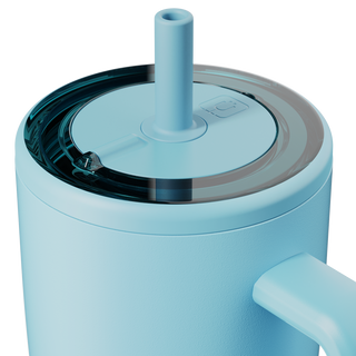 Brumate Era 30oz - Glacier
Close-up of a light blue tumbler with a straw on a white background