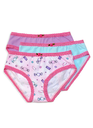 Esme 3pc Panty Set - Candy
Set of three children's underwear with colorful designs on a white background