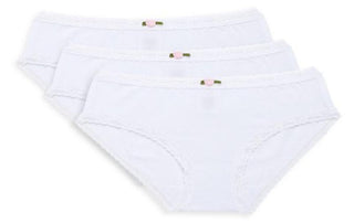 Esme Solid 3pc Panty Set - White
Two pairs of white underwear with pink bows on a white background