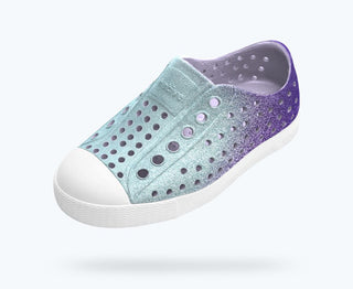 Native Jefferson Bio-Bling™ shoes with shell white twirling bling design and lightweight, casual footwear style.