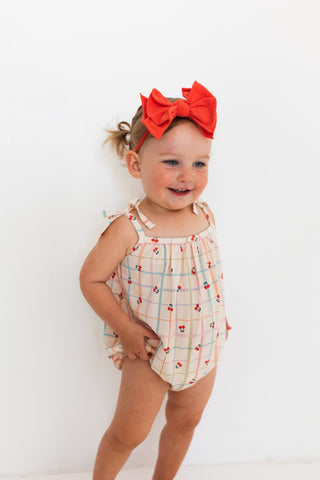 In My Jammers Cherry Grid Bubble Romper